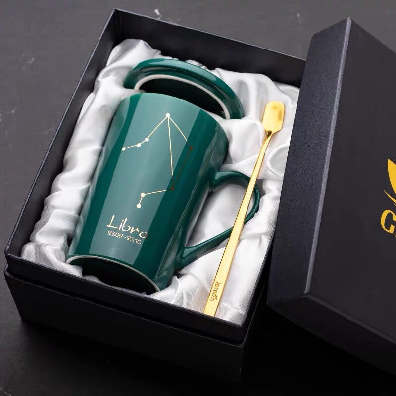 Dark green constellation ceramic mug gift set