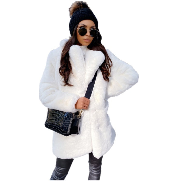 Woman cost Temperament Long Sleeve Lapel Faux Fur Coat Solid Color Coat Women Fur Fur Women's Clothing