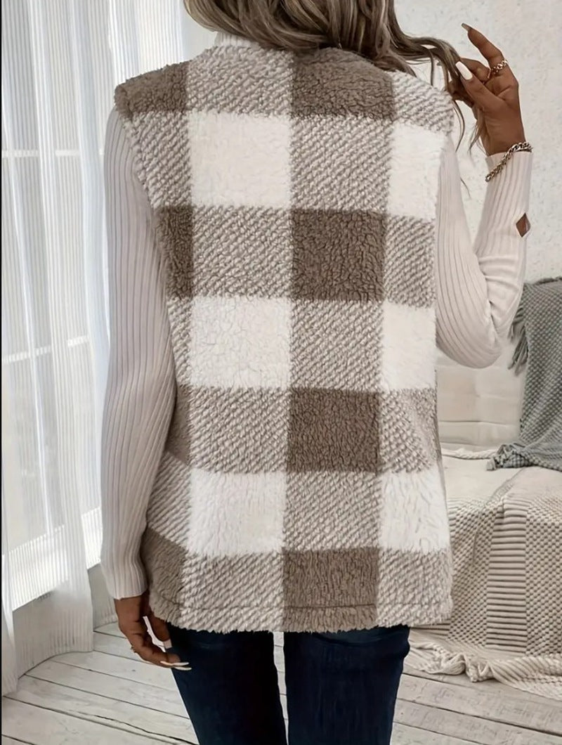 Woman’s coat Loose Plaid Color Stitching Knitted Cardigan Sweater coat