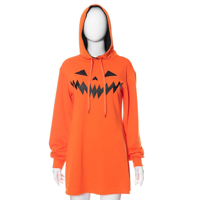 Halloween printed hooded sweatshirt casual dress