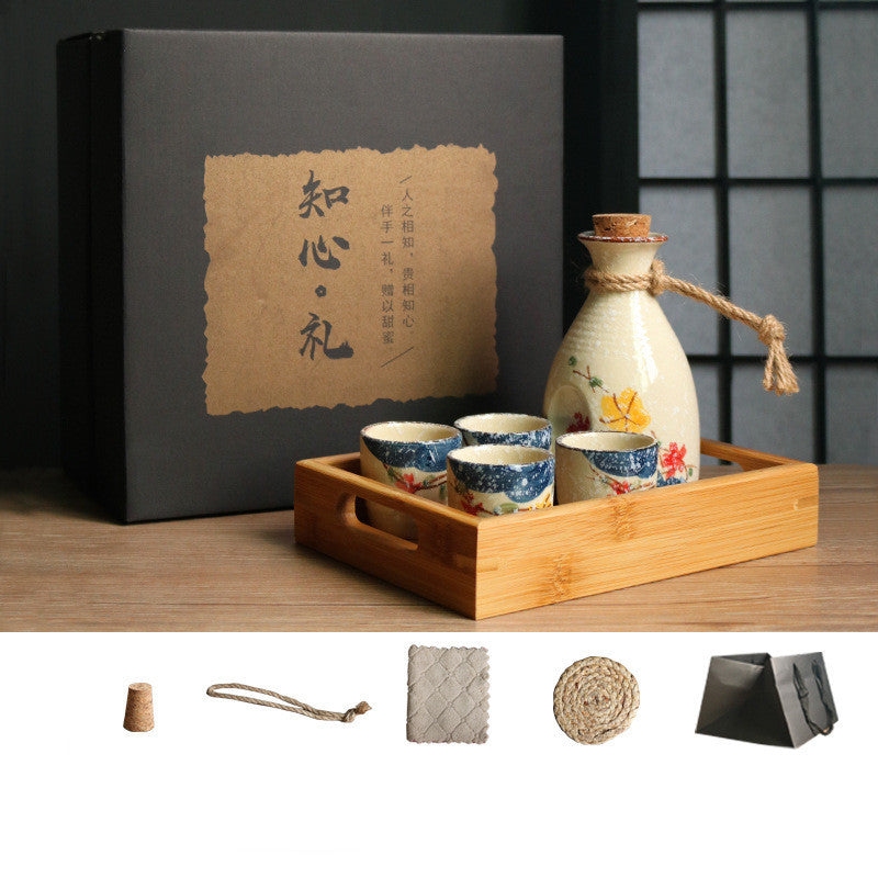 Japanese Retro Sake Wine Warmer Gift Box Set Hot Wine Shochu Pot Ceramic Wine Cup White Wine Household Wine Glass