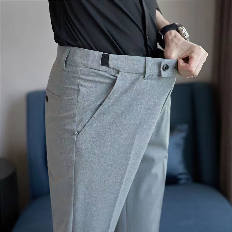 Elastic Waist Suit Pants Men's Ankle-length Slim-fit Casual Pants