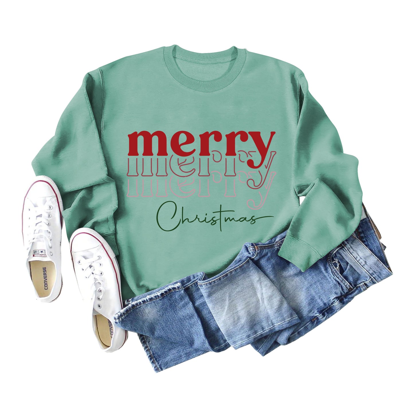 Letter Round Neck Christmas Loose Long Sleeve Sweater Girl