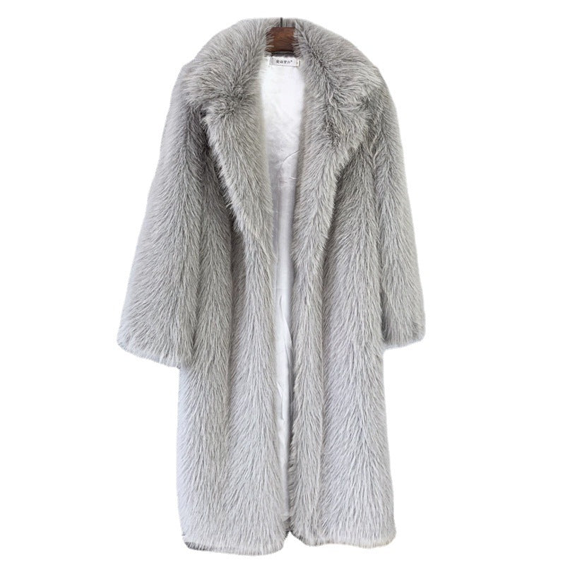 Women's Suit Collar Coat with Artificial Fur for Autumn/Winter