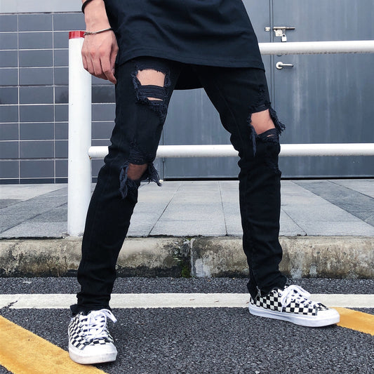 Jeans for men High Street Style Black Torn Jeans