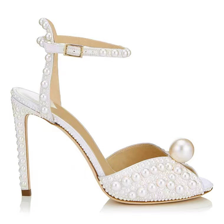 Fish Mouth Pearl Sandals Bridal Wedding Shoes Women