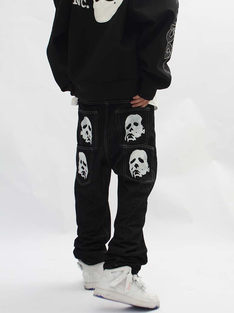 Occidental High Street Vibe Skull Head Printed Jeans