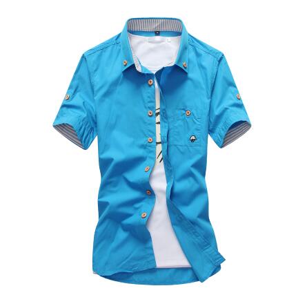 Mushroom Embroidery Mens Short Sleeve Casual Shirt