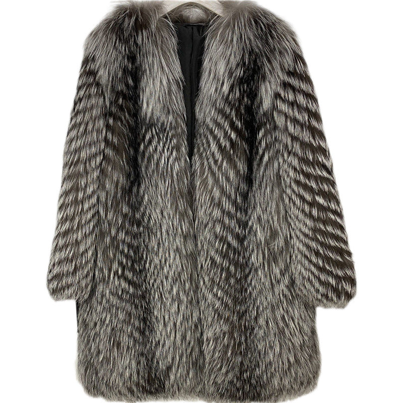 Woman’s coat Mid-length Fox Fur Faux Fur Coat Women's Warm Leisure Overcoat