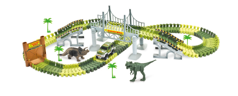 Dinosaur electric track car toy DIY assembly double - layer puzzle toy