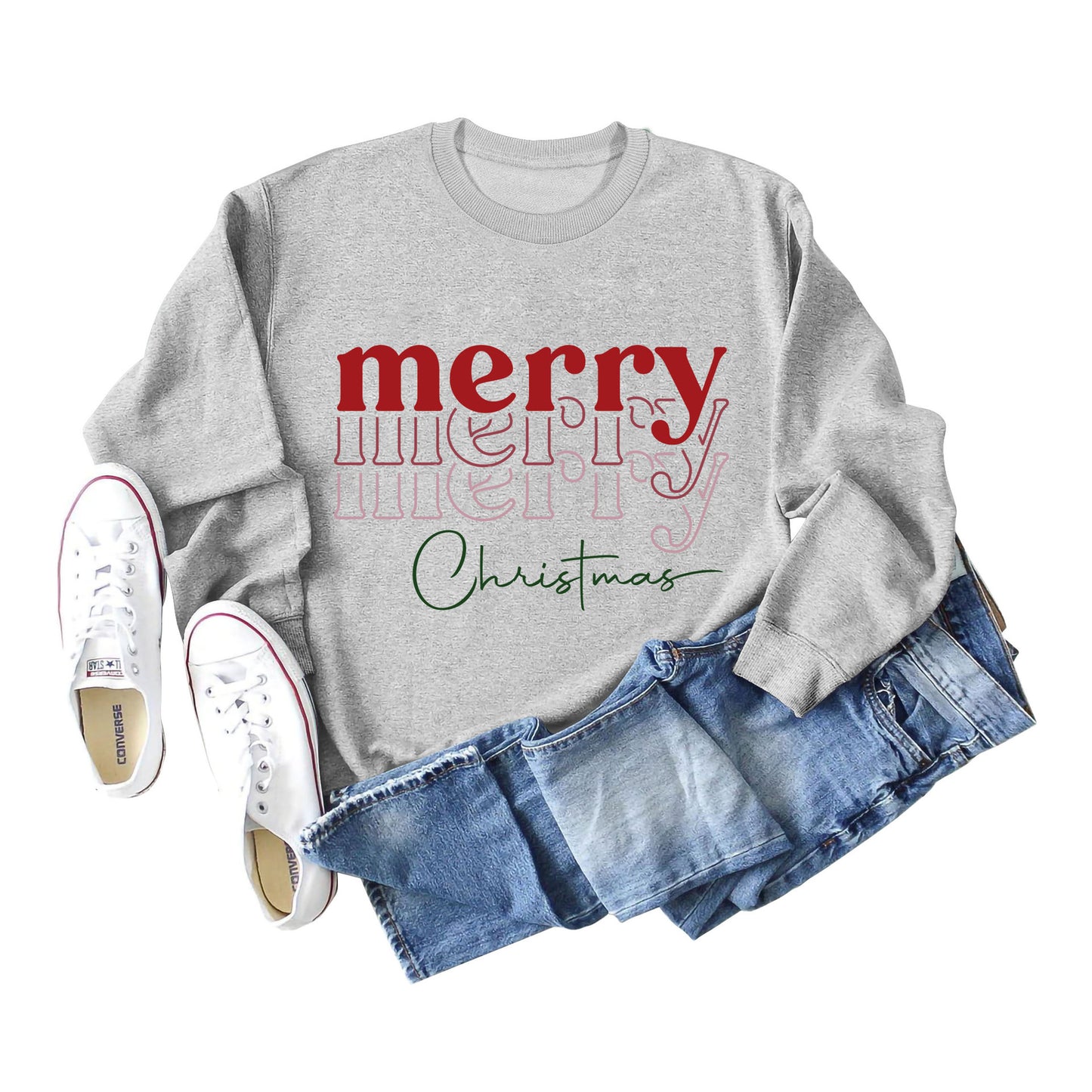 Letter Round Neck Christmas Loose Long Sleeve Sweater Girl