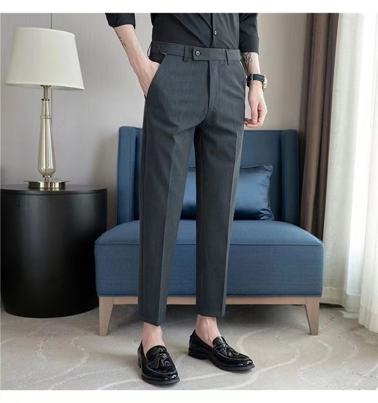 Elastic Waist Suit Pants Men's Ankle-length Slim-fit Casual Pants