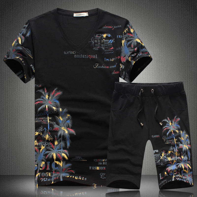 Men’s two-pieces suit Short shorts suit New Short-sleeved Suit Fashion Printed Men Leisure Set Short-sleeved T-shirt Shorts Sports Two-piece Suit