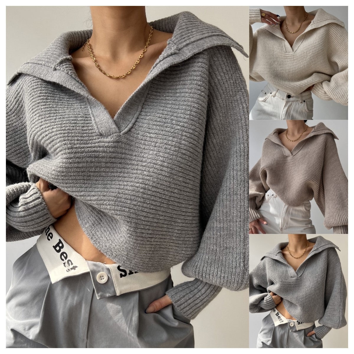 Woman sweater Spring And Autumn New Knitted Sweater Sweater Lapel Pullover Women's Top