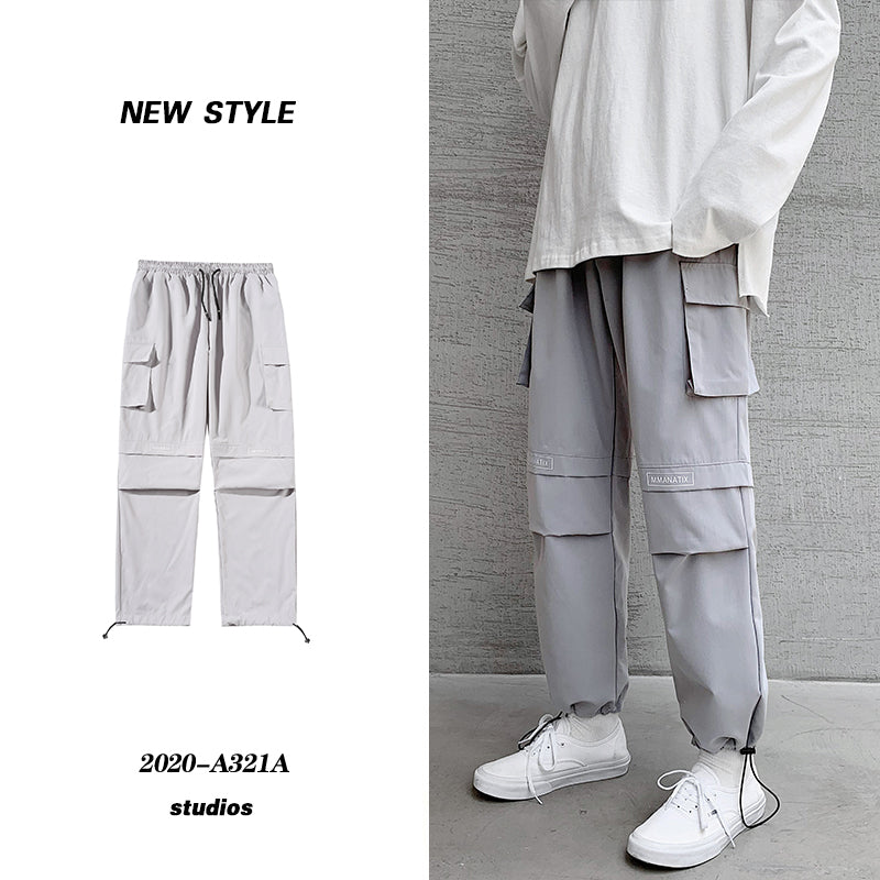 Overalls Men''s Plus Bulky Loose Legged Pants Fashion Brand Summer Casual Hip Hop Wide Leg Pants