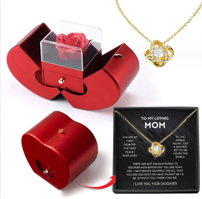 Valentine’s Day gift box with rose and necklace