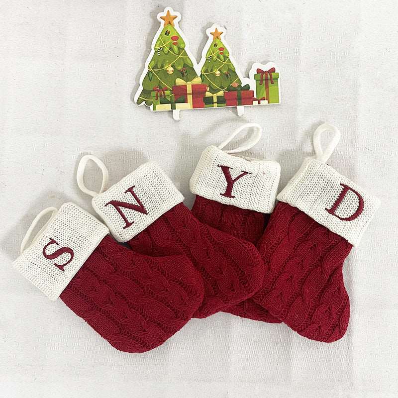 Christmas Decorations Pendant Christmas Socks Letter Knitting