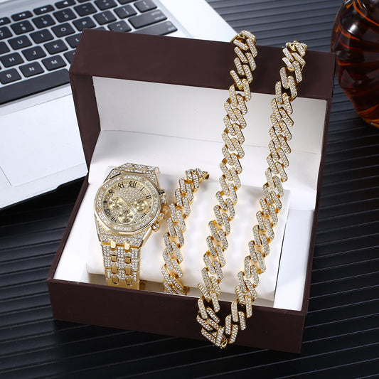 Mens gift box Watch and necklace and bracelet Business Personality Leisure Temperament Watch Gift Box