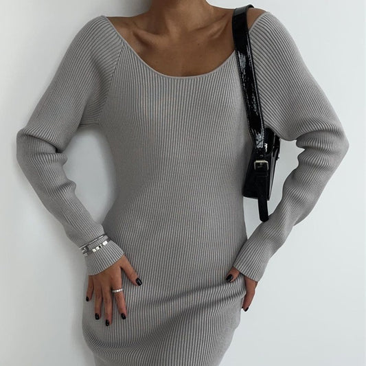 Long Sleeve Mid-length Skinny Knit Dress Women