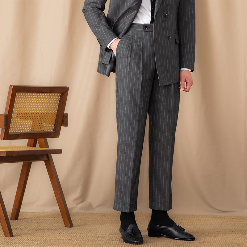 Thin Business High Waist Straight British Striped Pants Gentry Suit Naples Casual Suit Pants Men