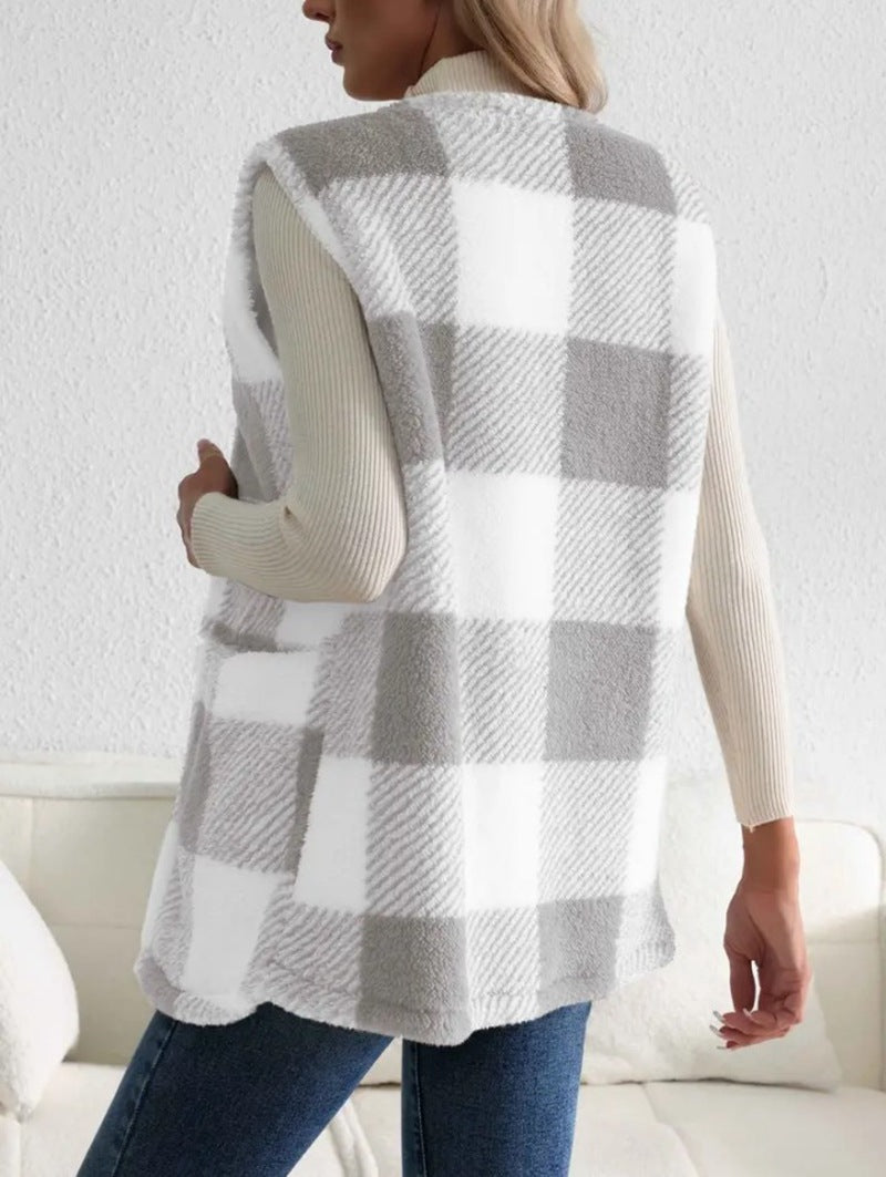 Woman’s coat Loose Plaid Color Stitching Knitted Cardigan Sweater coat