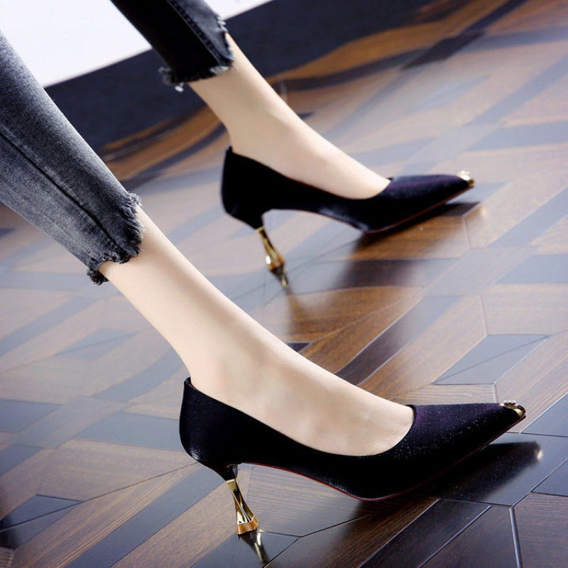 Pointed Satin High Heels Women Stiletto All-match Single Shoes