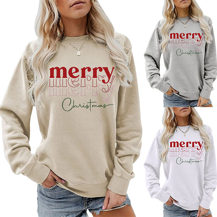 Letter Round Neck Christmas Loose Long Sleeve Sweater Girl