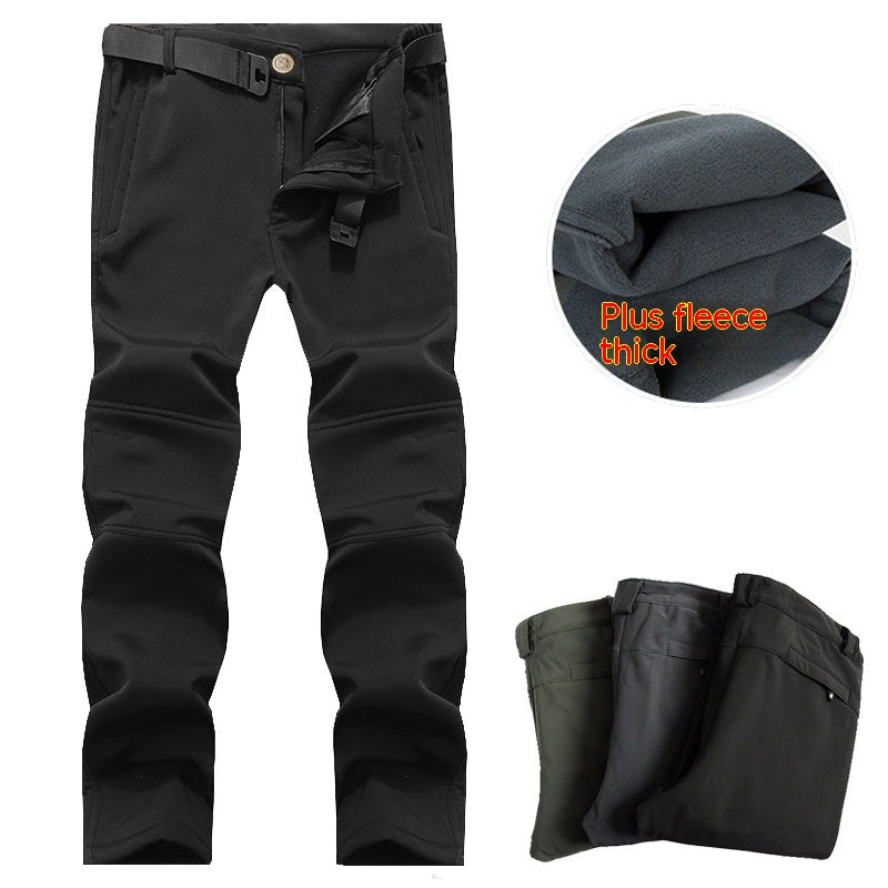 Outdoor Soft Shell Tactical Pants Men's Loose Plus Size Fleece-lined Climbing Pants