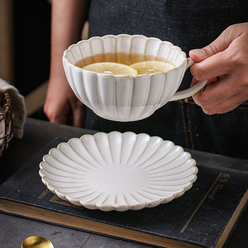 Japanese Ceramic Coffee Cup And Saucer Set Kiln Turned Retro