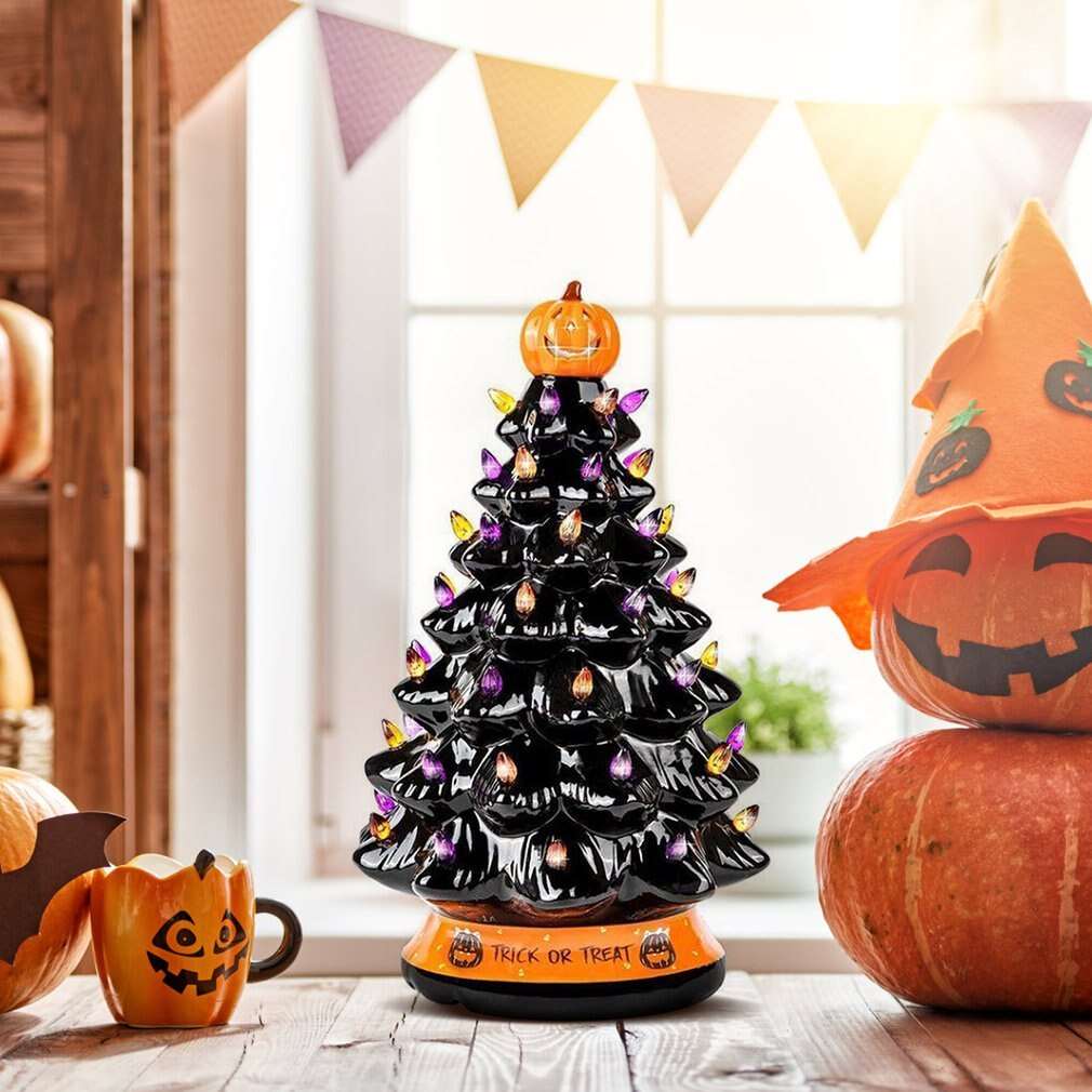 Halloween Black 30cm Luminous Tree With Pumpkin Top Halloween Tree Decoration