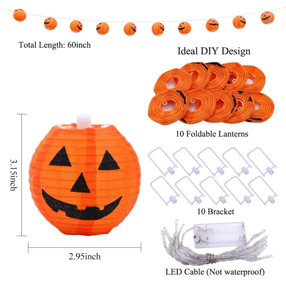 1.2M Halloween String Lights Pumpkin LED Light 10Heads Halloween Party Lights Warm White Halloween Home Decoration