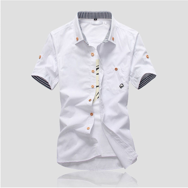 Mushroom Embroidery Mens Short Sleeve Casual Shirt