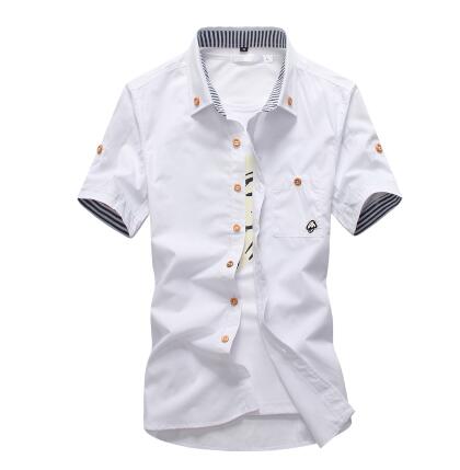 Mushroom Embroidery Mens Short Sleeve Casual Shirt