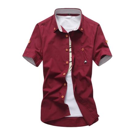 Mushroom Embroidery Mens Short Sleeve Casual Shirt