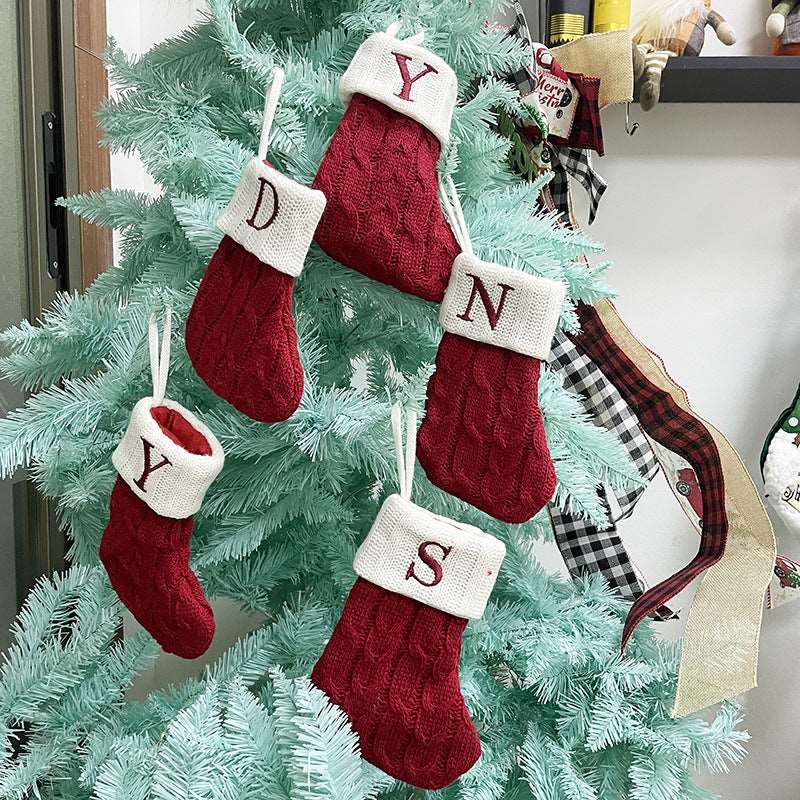 Christmas Decorations Pendant Christmas Socks Letter Knitting