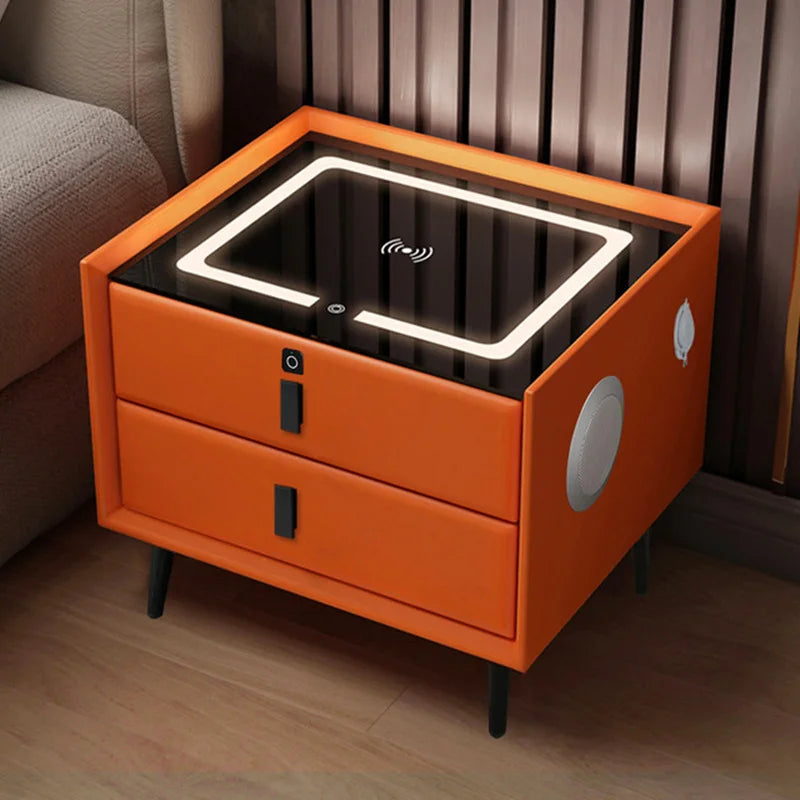 Smart Bedside Table with Wireless Charging & LED Light