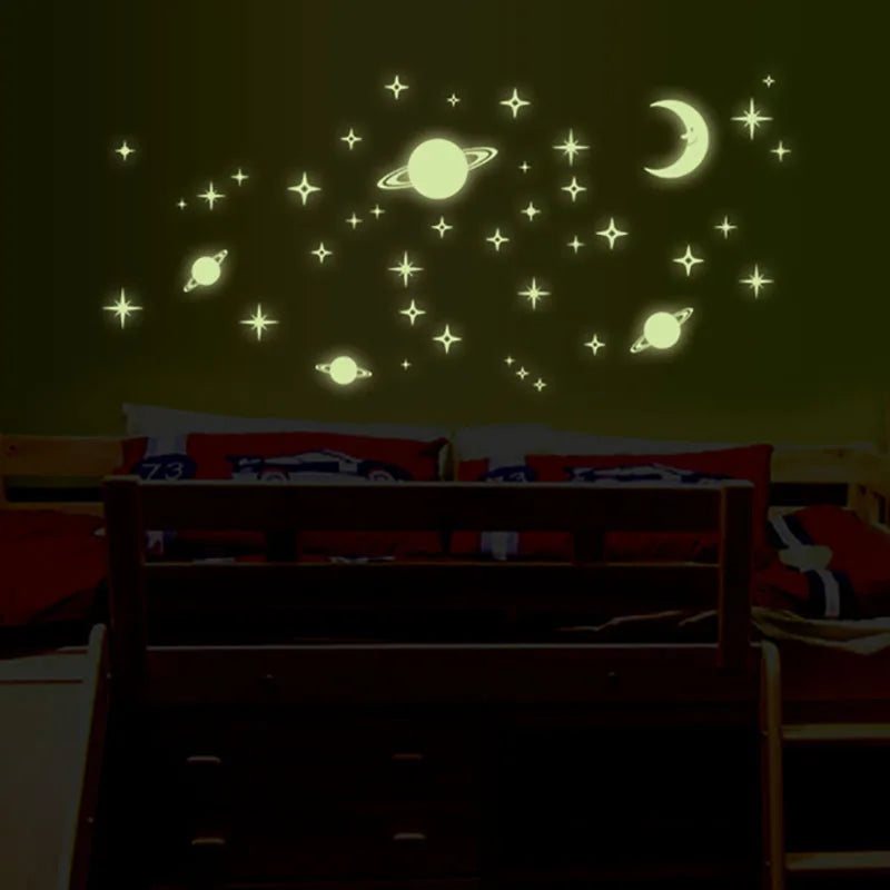 Luminous Galaxy Moon Stars Wall Stickers Saturn Art Design Stickers for Kids Room Home Decoration Wall Decals Glow in the Dark