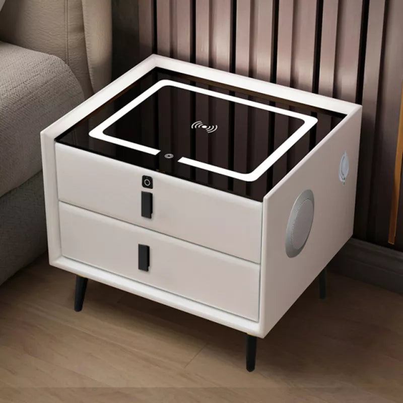 Smart Bedside Table with Wireless Charging & LED Light