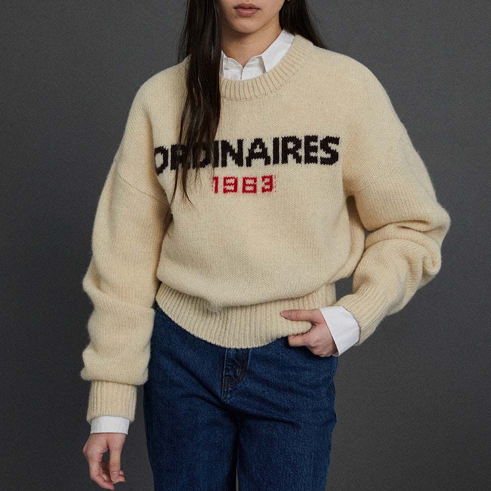 Woman sweater Winter New South Korea Dongdaemun Loose-fitting Casual Round-neck Retro Alphabet Knitwear Sweater