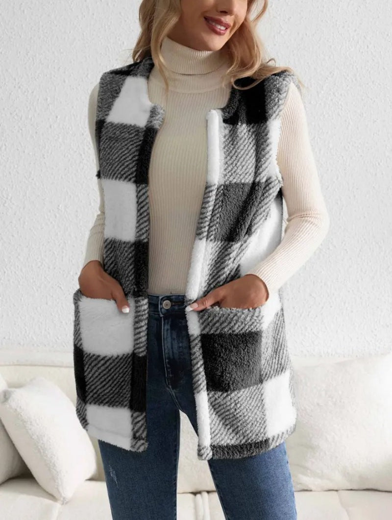 Woman’s coat Loose Plaid Color Stitching Knitted Cardigan Sweater coat