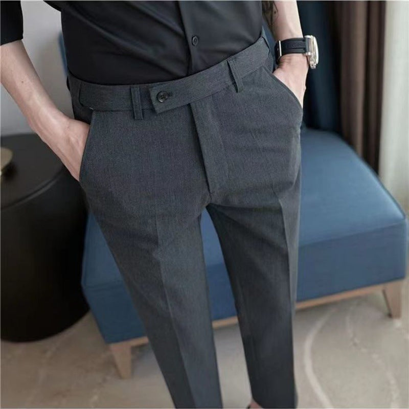 Elastic Waist Suit Pants Men's Ankle-length Slim-fit Casual Pants