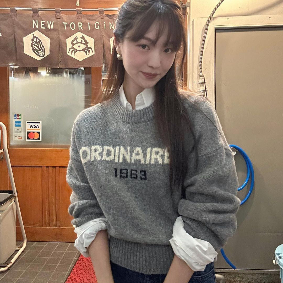 Woman sweater Winter New South Korea Dongdaemun Loose-fitting Casual Round-neck Retro Alphabet Knitwear Sweater