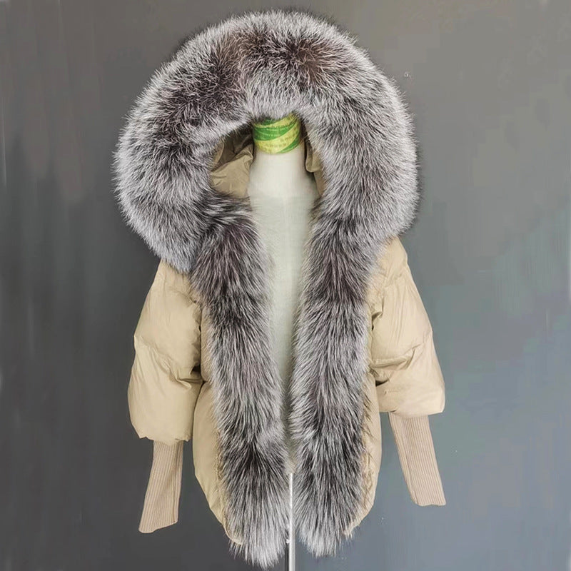 White Duck Down Real Fur Big Fur Collar Down Jacket