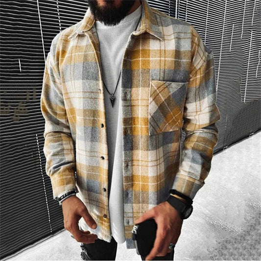 Men's Shirt Plaid Pocket Long Sleeve Shirt