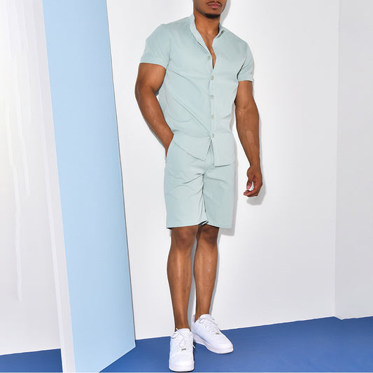 Shirt Short Sleeve Two-piece Suit For Men