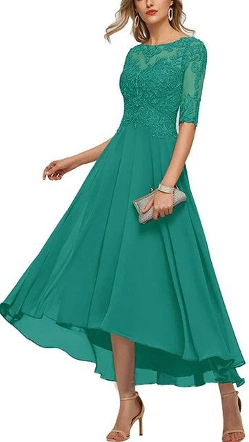 Lace Applique Half Sleeve Formal Party Dress