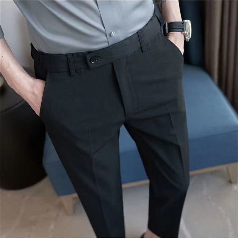 Elastic Waist Suit Pants Men's Ankle-length Slim-fit Casual Pants