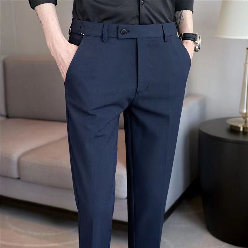 Elastic Waist Suit Pants Men's Ankle-length Slim-fit Casual Pants