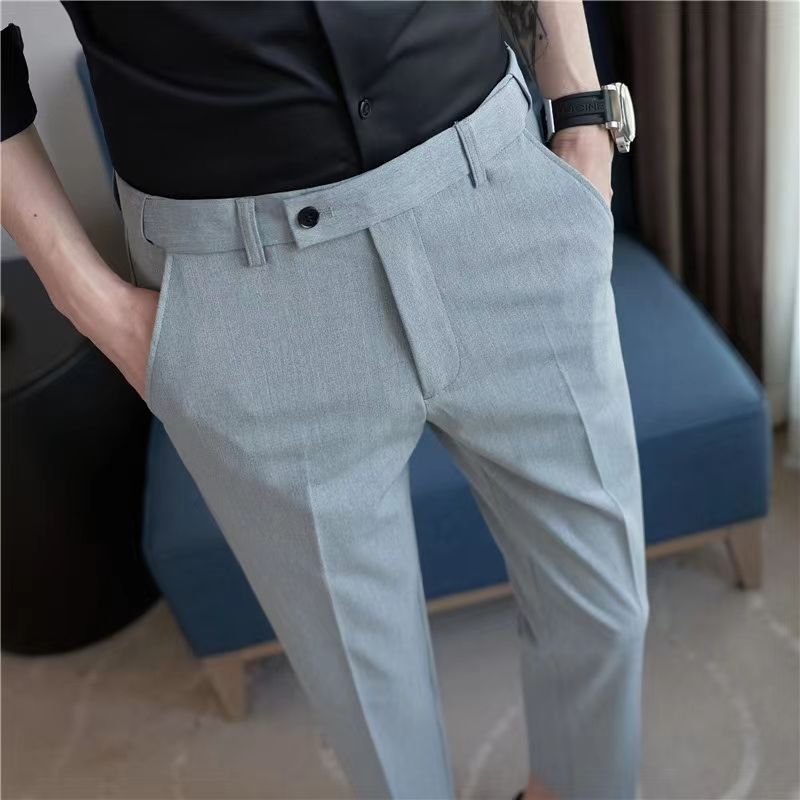 Elastic Waist Suit Pants Men's Ankle-length Slim-fit Casual Pants