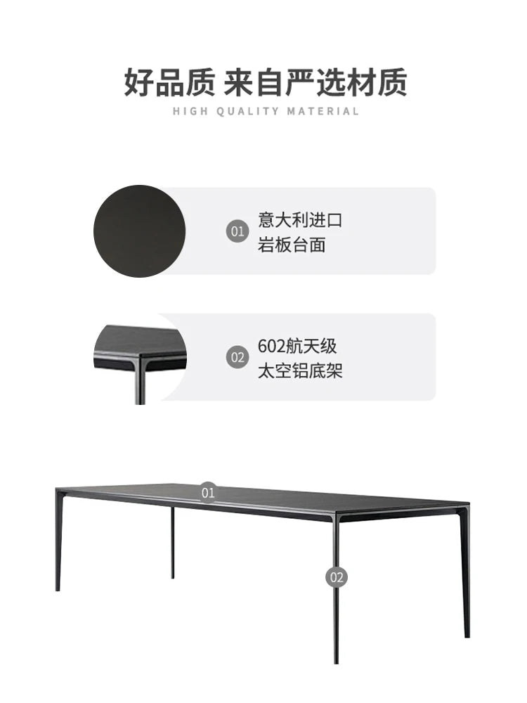 Aluminum Alloy Frame Rock Plate Pure Black Dining Table Household Minimalist Luxury Muebles De Comedor Rectangular Dining Table